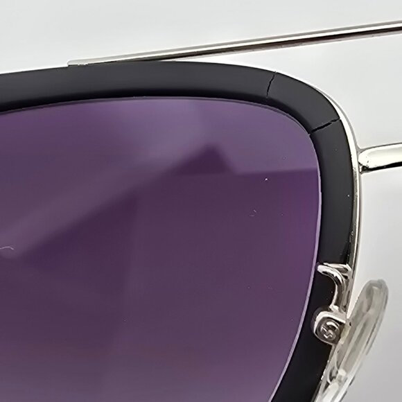 Quay Australia French Kiss Silver Black Frame Smoke Flat Lens Aviator Sunglasses - Picture 10 of 16